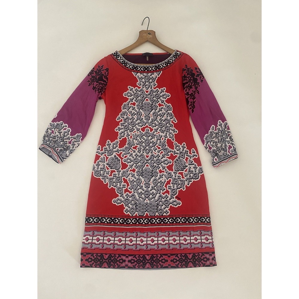Hale Bob Dress Multicolored Long Sleeve Women's Size Small Red Purple Geometric